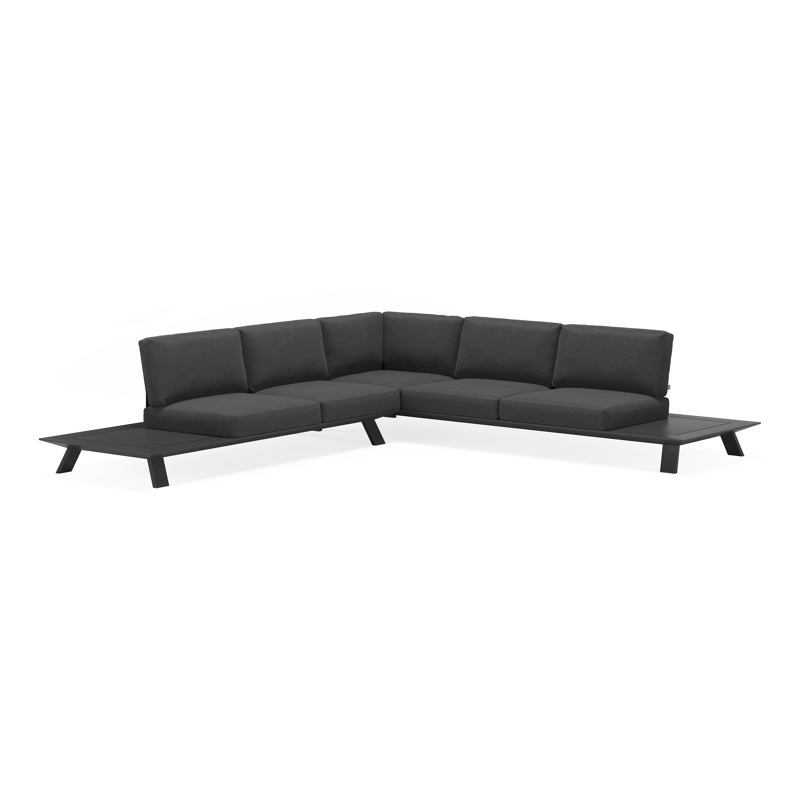 Salon de jardin d'angle Cesano en aluminium noir avec coussins en All Weather Sunbrella® luxe chartres sooty