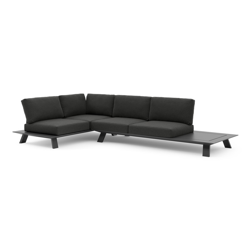 Salon de jardin d'angle Cesano en aluminium noir et coussin en all weather Sunbrella® luxe chartres sooty