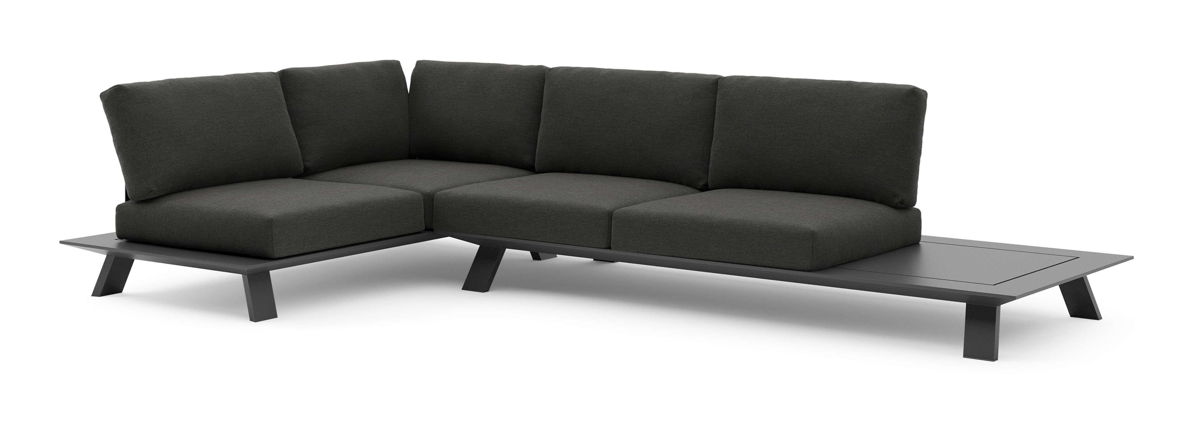Salon de jardin d'angle Cesano en aluminium noir et coussin en all weather Sunbrella® luxe chartres sooty