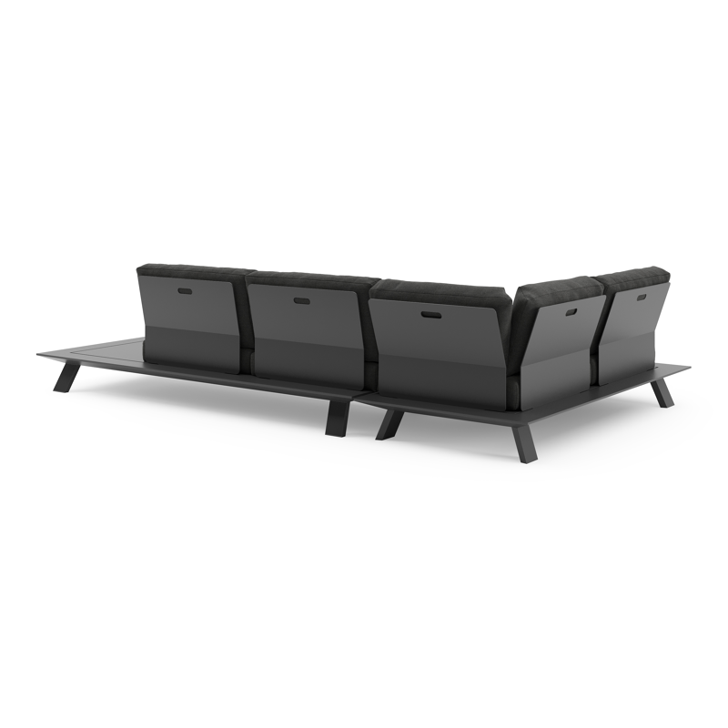 Salon de jardin d'angle Cesano en aluminium noir et coussin en all weather Sunbrella® luxe chartres sooty