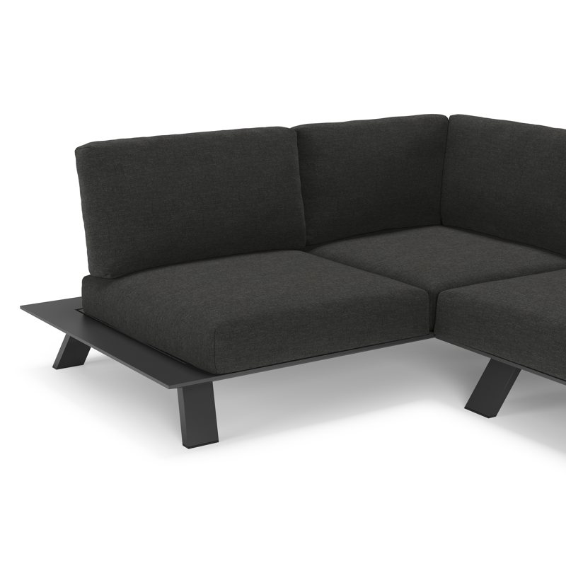 Salon de jardin d'angle Cesano en aluminium noir et coussin en all weather Sunbrella® luxe chartres sooty