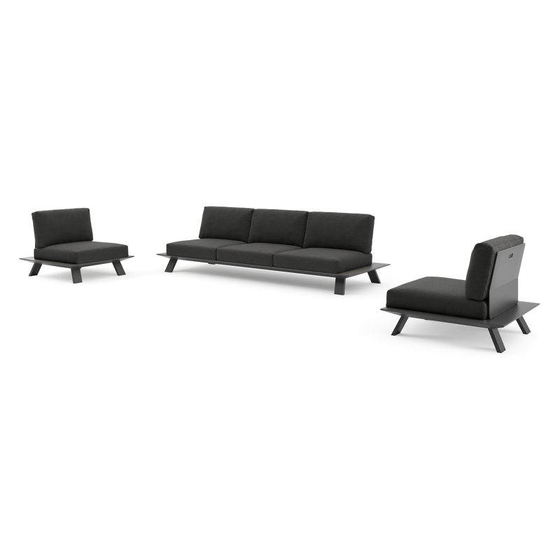 Salon de jardin Cesano en aluminium noir avec coussins en All Weather Sunbrella® luxe chartres sooty