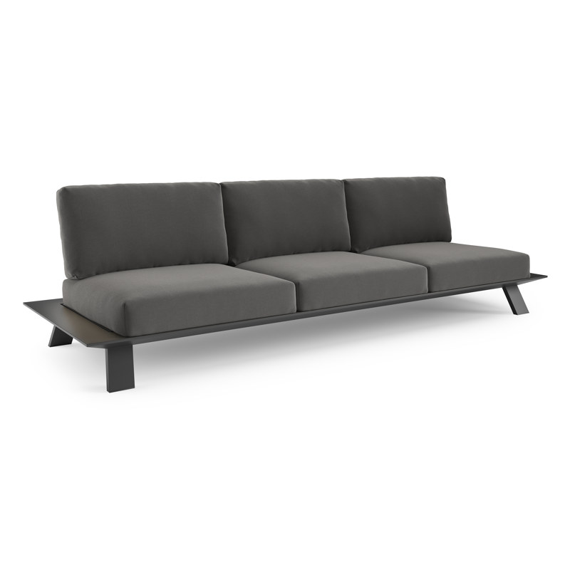 Cesano loungebank 3-zit in zwart aluminium met natte charcoal chine all weather sunbrella® luxe kussen