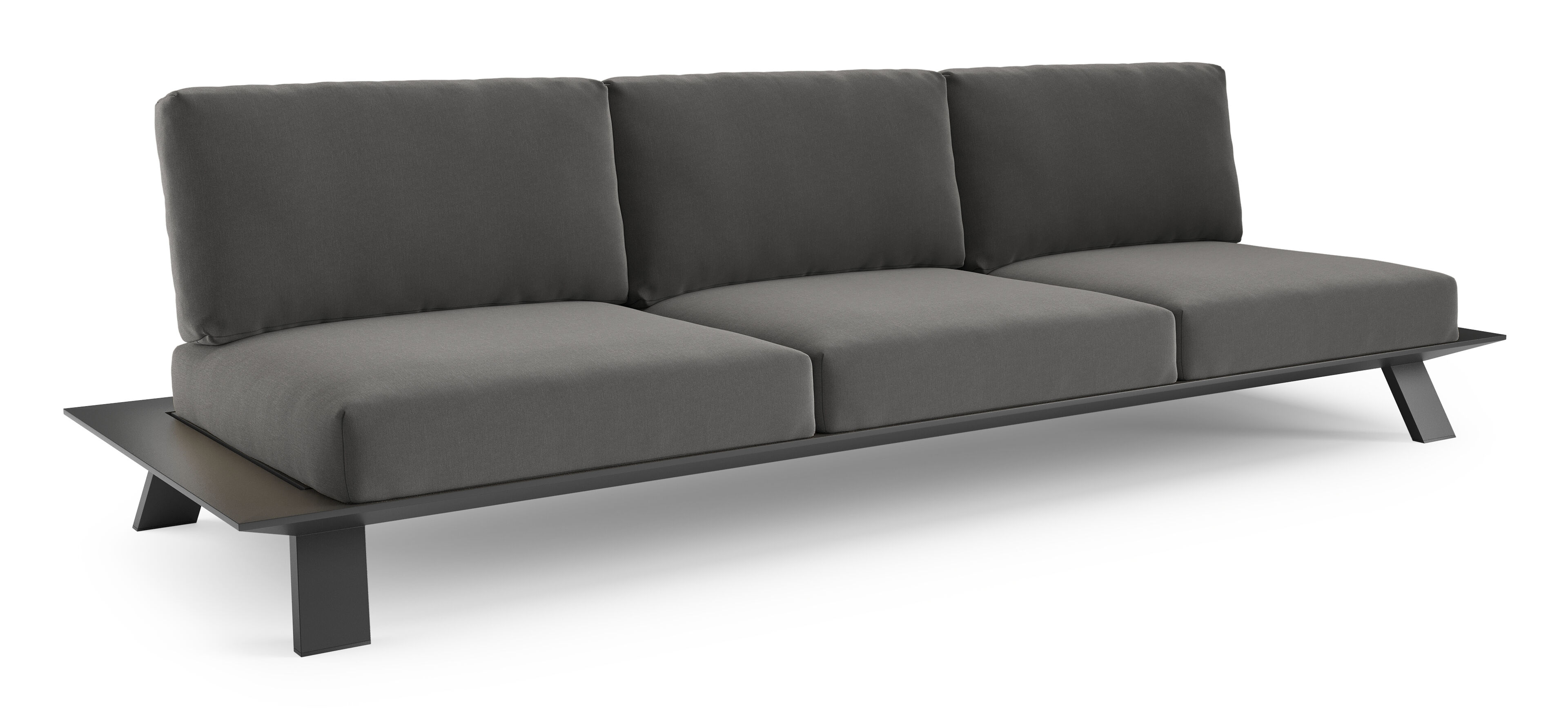 Cesano loungebank 3-zit in zwart aluminium met natte charcoal chine all weather sunbrella® luxe kussen