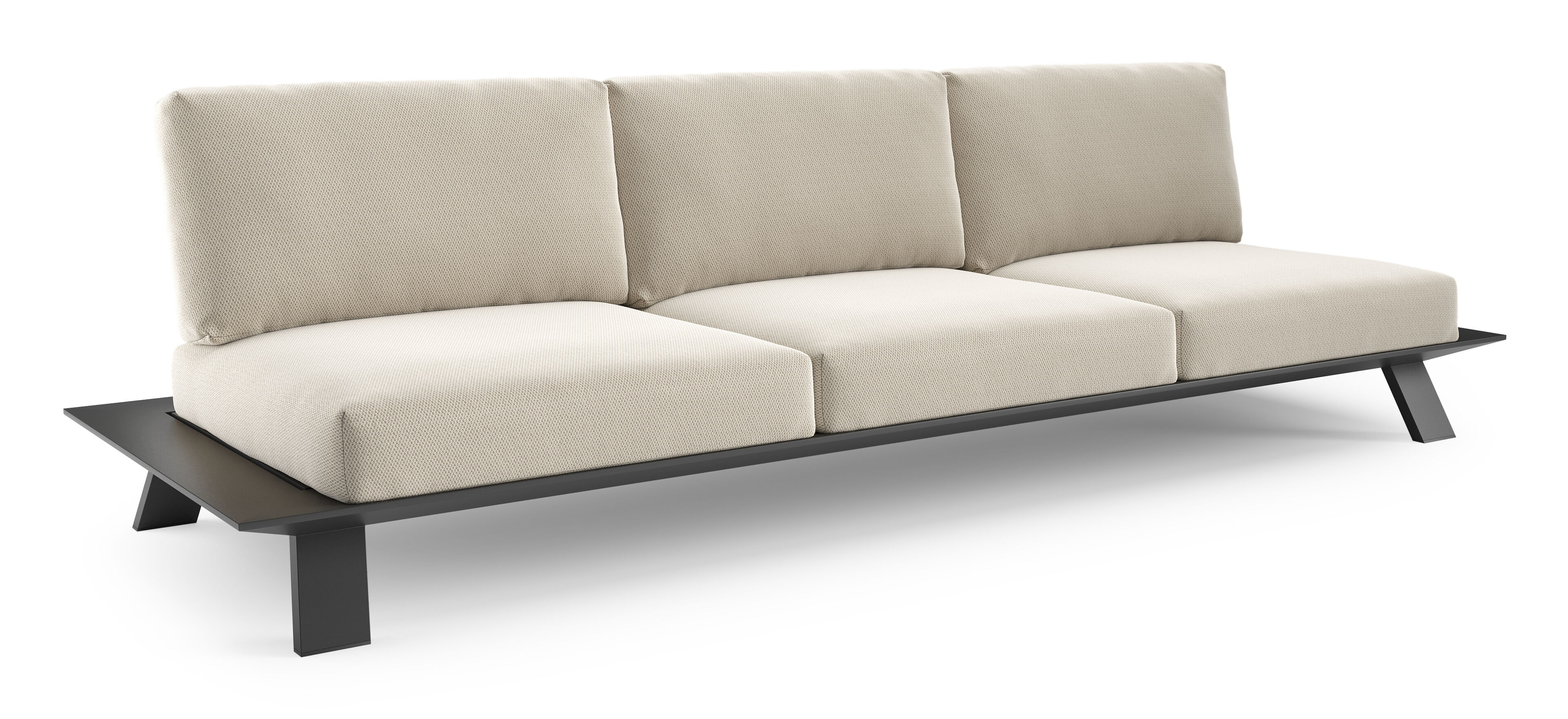 Canapé de jardin Cesano en aluminium noir et coussin en all weather Sunbrella® luxe lopi marble