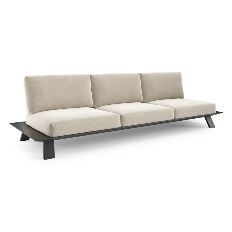 Canapé de jardin Cesano en aluminium noir et coussin en All Weather Sunbrella® luxe lopi marble