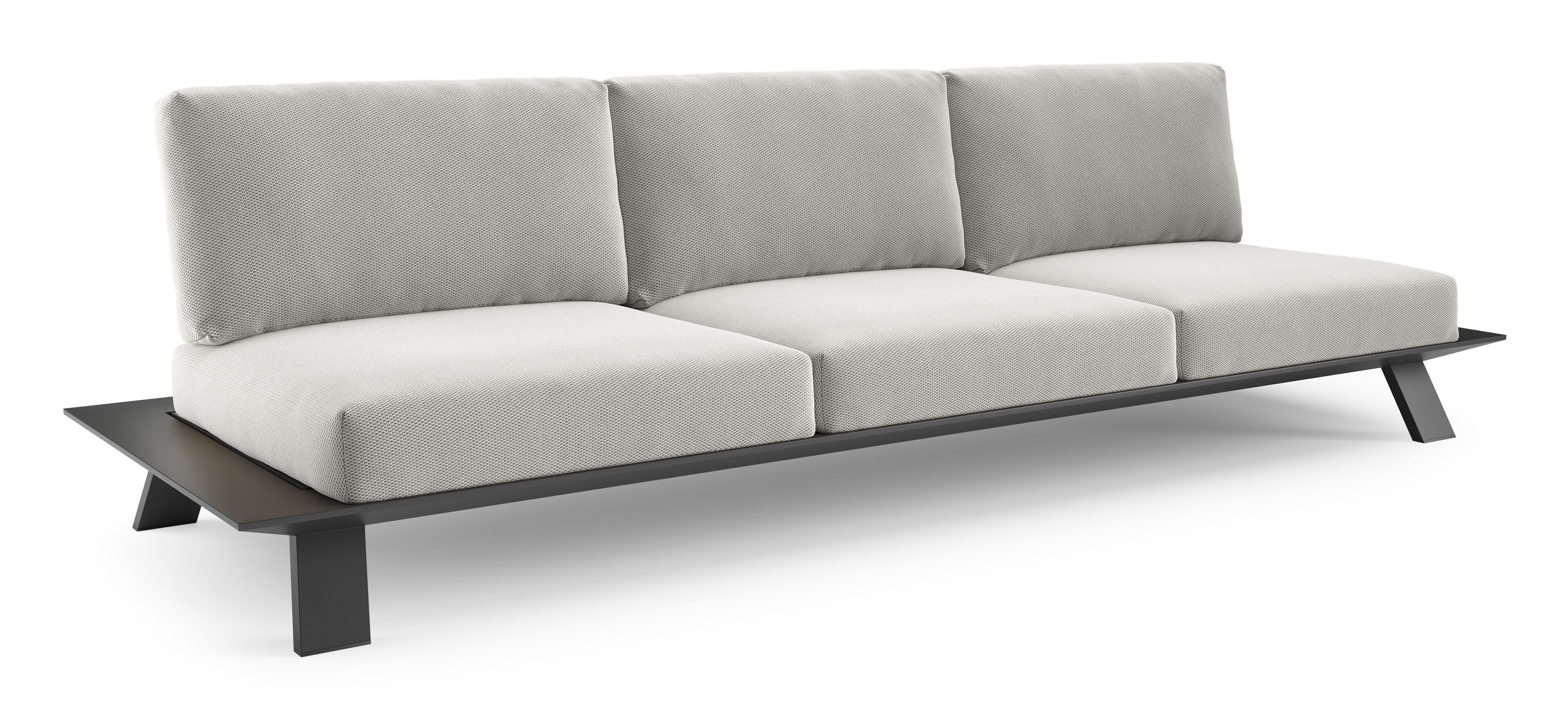 Canapé de jardin Cesano en aluminium noir et coussin en all weather Sunbrella® luxe lopi ash