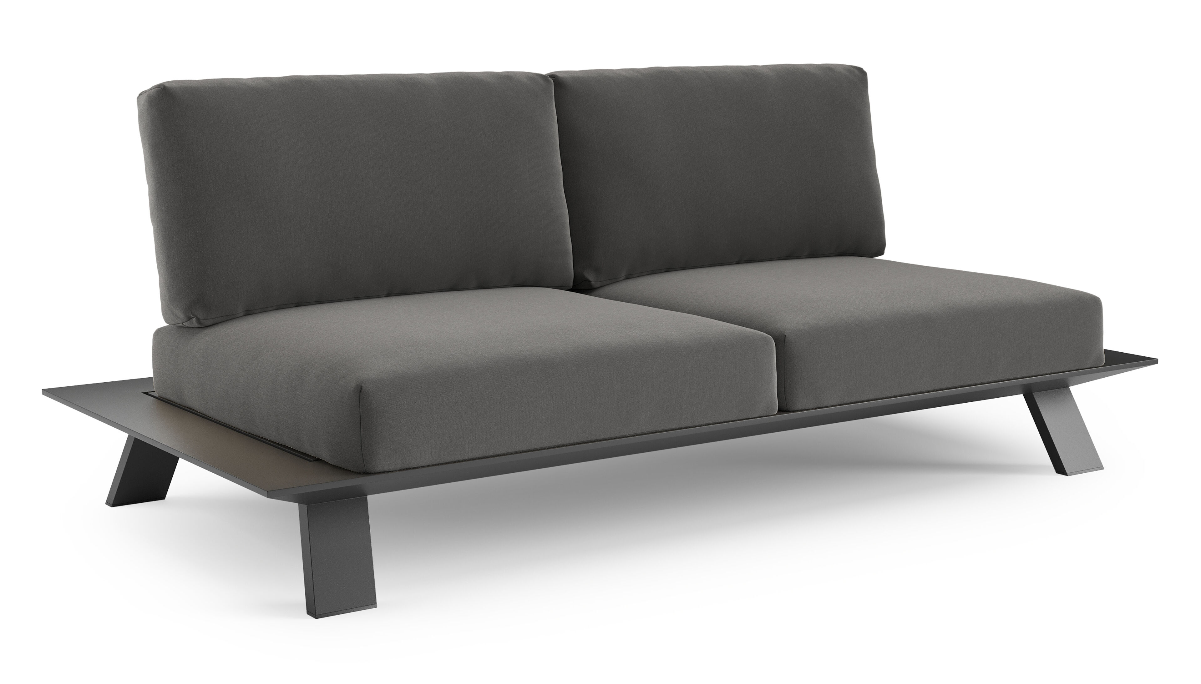 Canapé de jardin Cesano en aluminium noir et coussin en all weather Sunbrella® luxe natte charcoal chine
