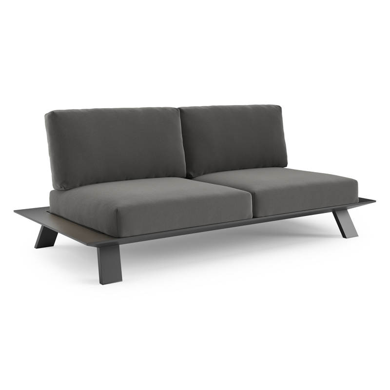 Canapé de jardin Cesano en aluminium noir et coussin en All Weather Sunbrella® luxe natte charcoal chine