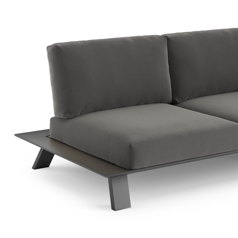 Canapé de jardin Cesano en aluminium noir et coussin en All Weather Sunbrella® luxe natte charcoal chine