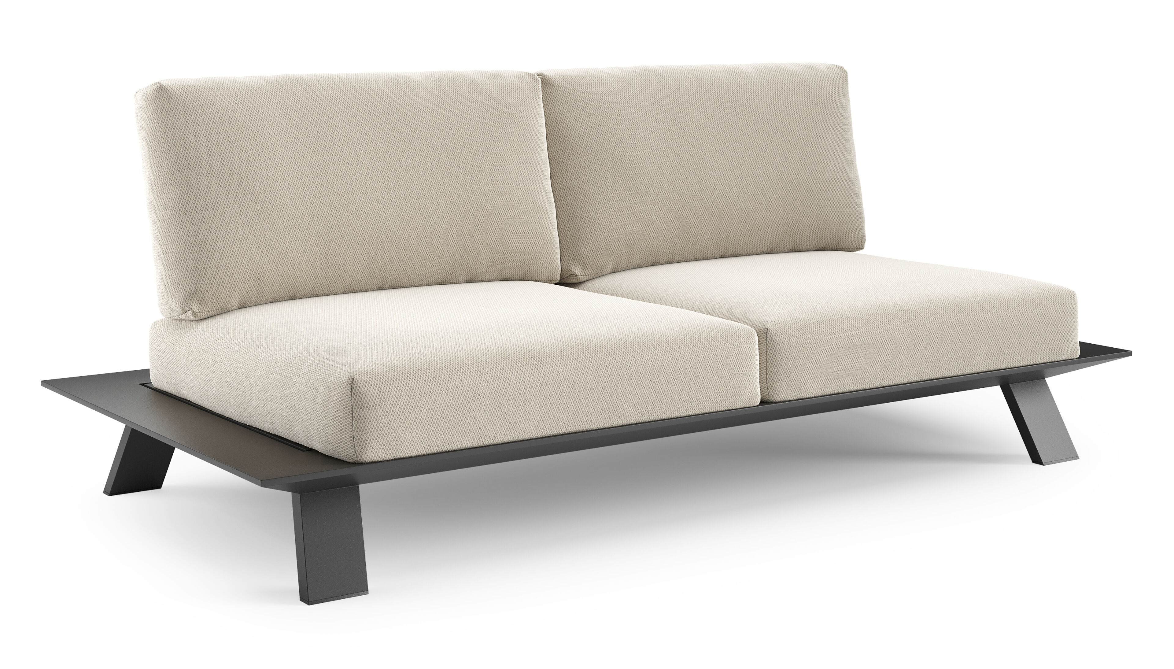 Canapé de jardin Cesano en aluminium noir et coussin en all weather Sunbrella® luxe lopi marble