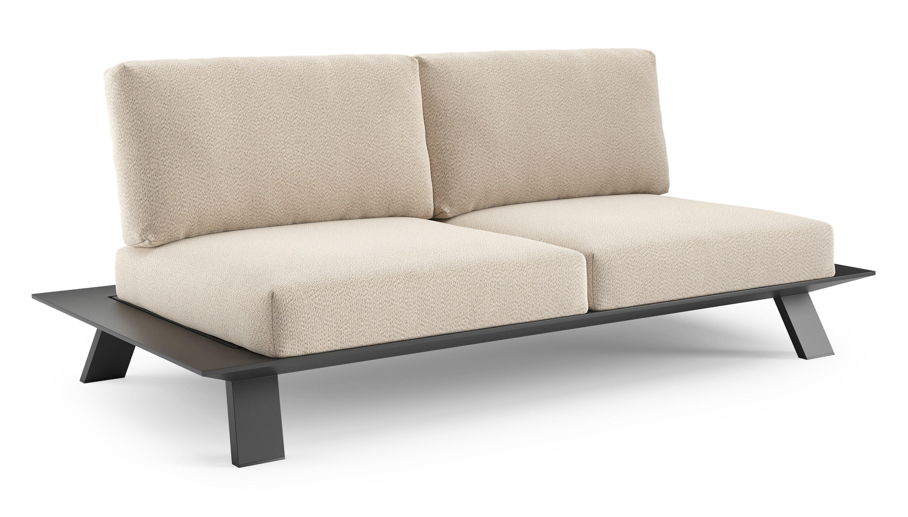 Canapé de jardin Cesano en aluminium noir et coussin en all weather Sunbrella® luxe lopi sand