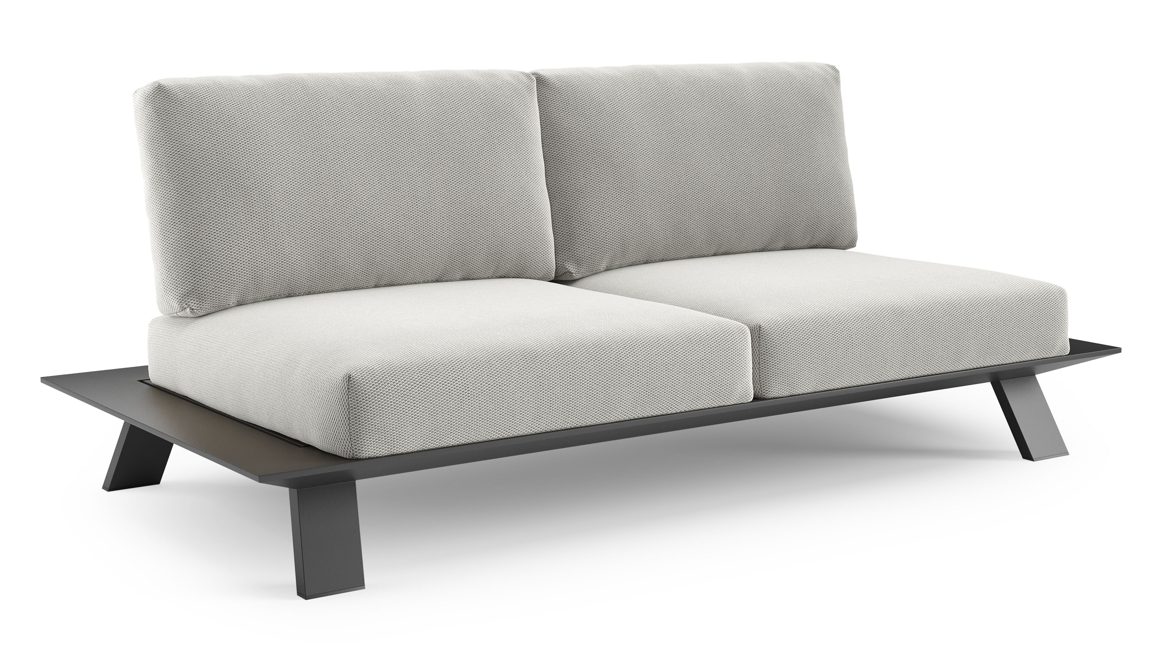 Canapé de jardin Cesano en aluminium noir et coussin en all weather Sunbrella® luxe lopi ash