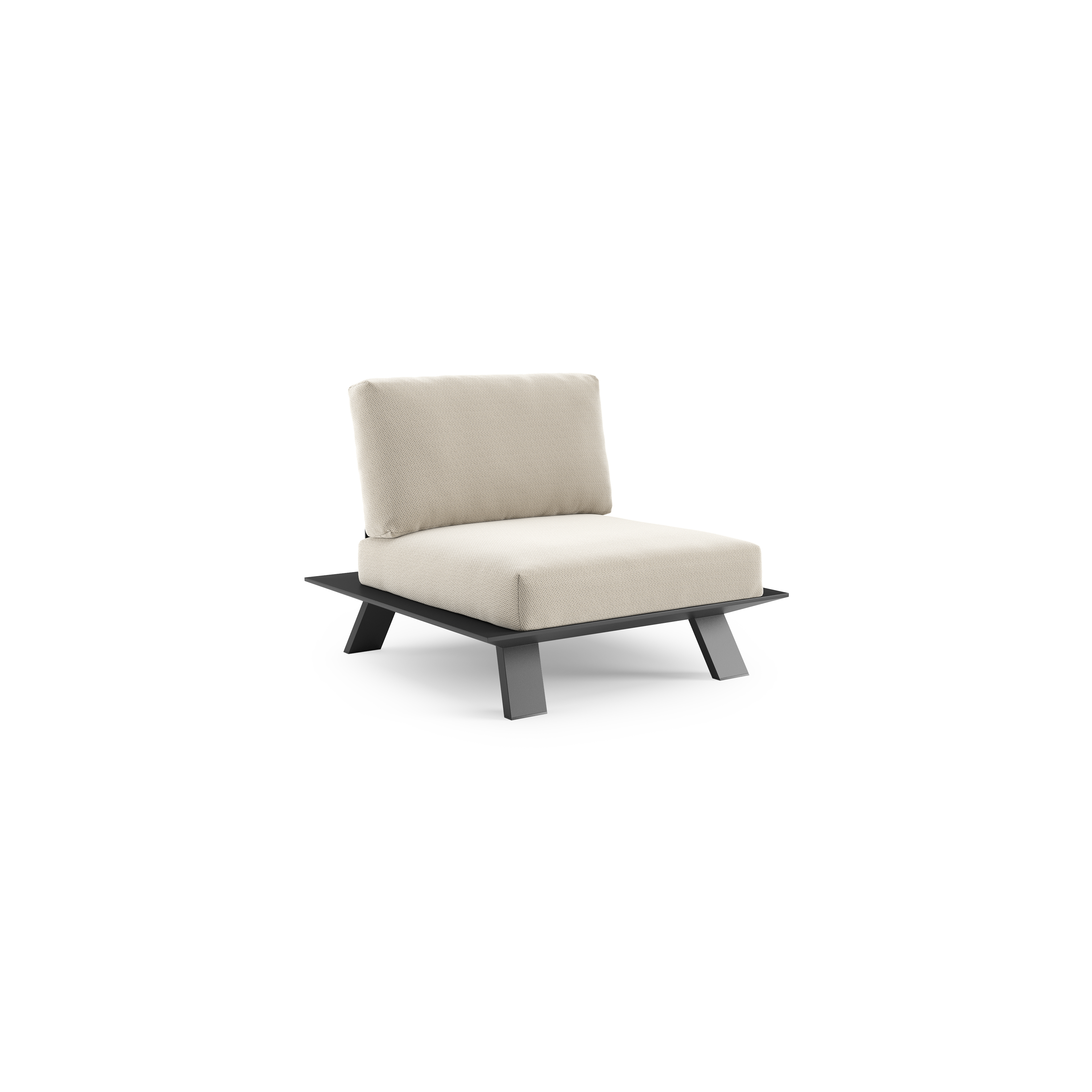 Fauteuil de jardin Cesano en aluminium noir et coussin en all weather Sunbrella® luxe lopi marble