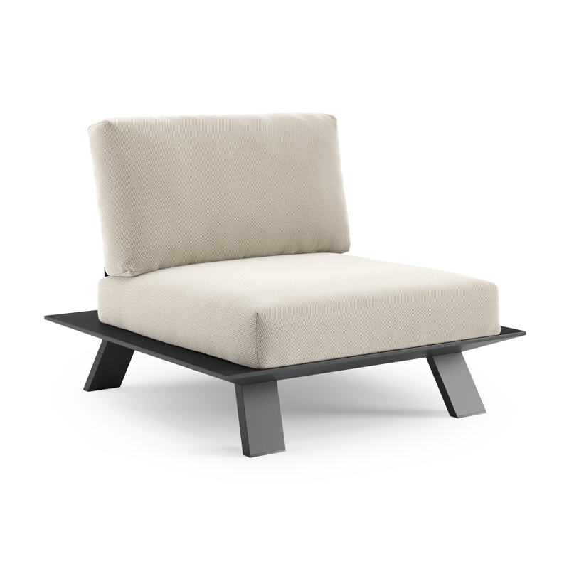 Fauteuil de jardin Cesano en aluminium noir et coussin en all weather Sunbrella® luxe lopi marble