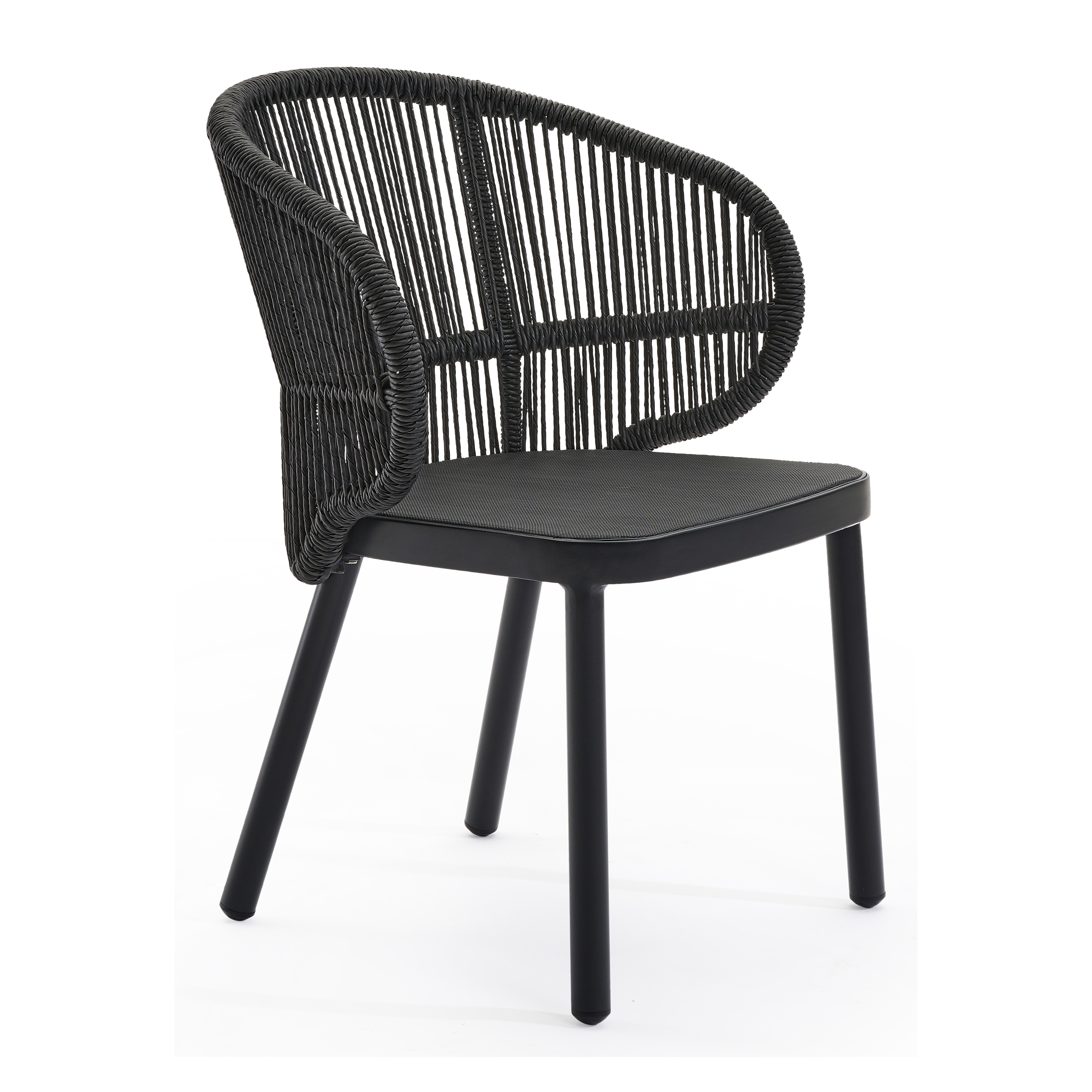 Lugano tuinstoel in zwart aluminium en zwart gedraaide ronde wicker