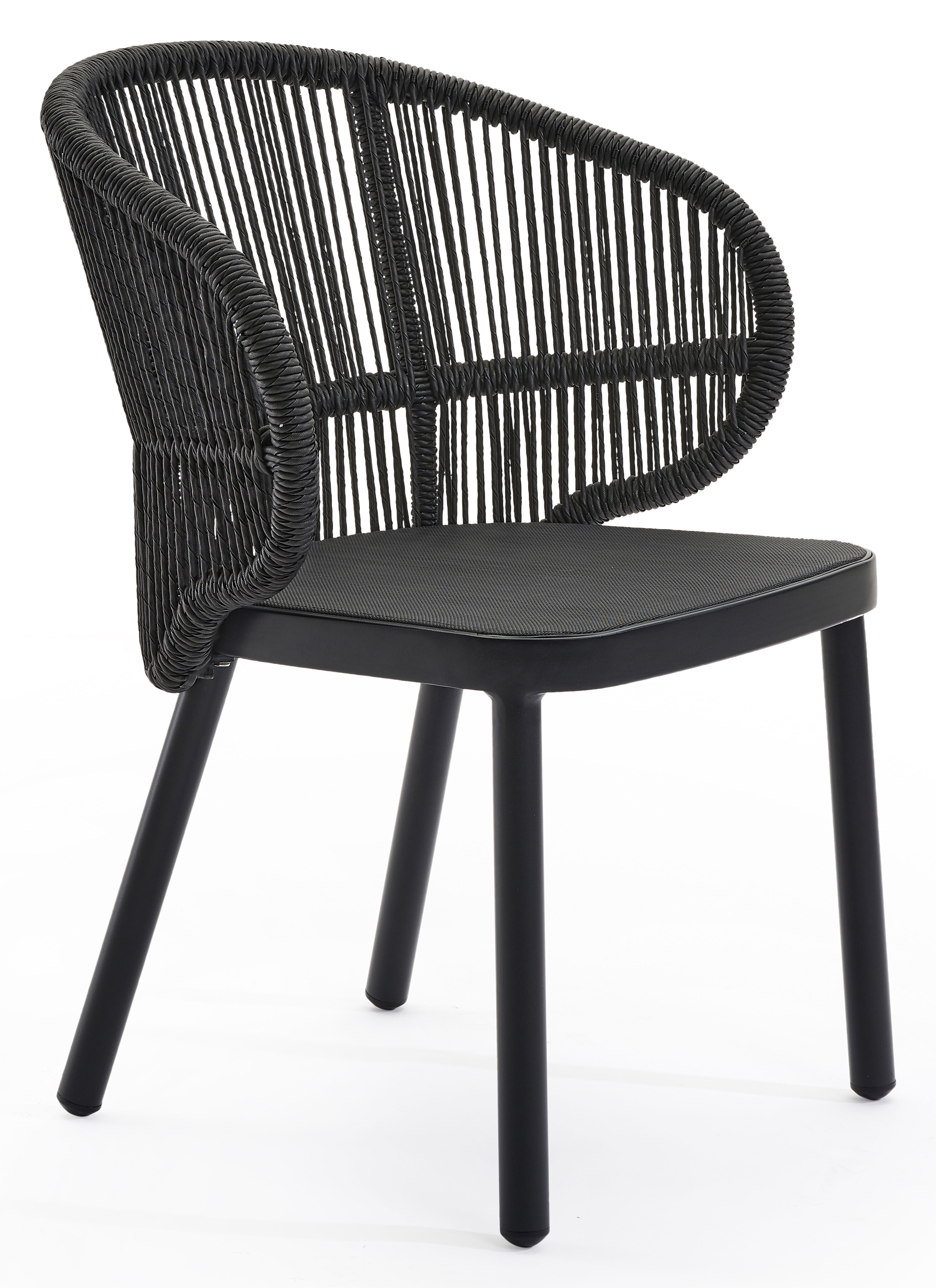 Lugano tuinstoel in zwart aluminium en zwart gedraaide ronde wicker