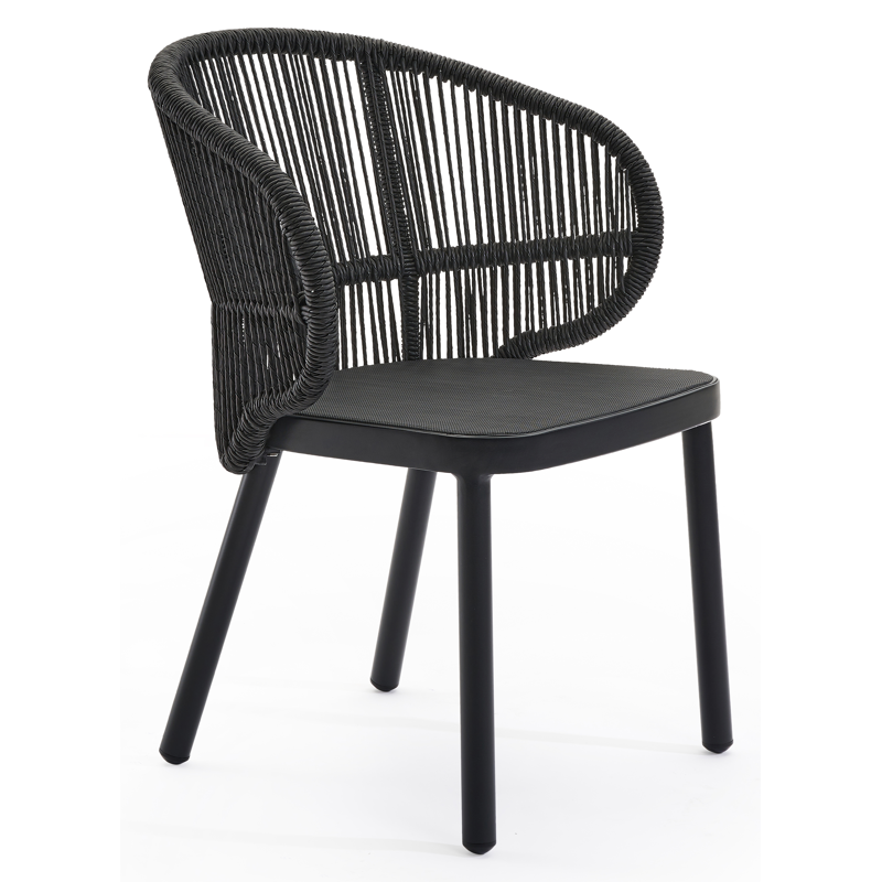 Lugano tuinstoel in zwart aluminium en zwart gedraaide ronde wicker