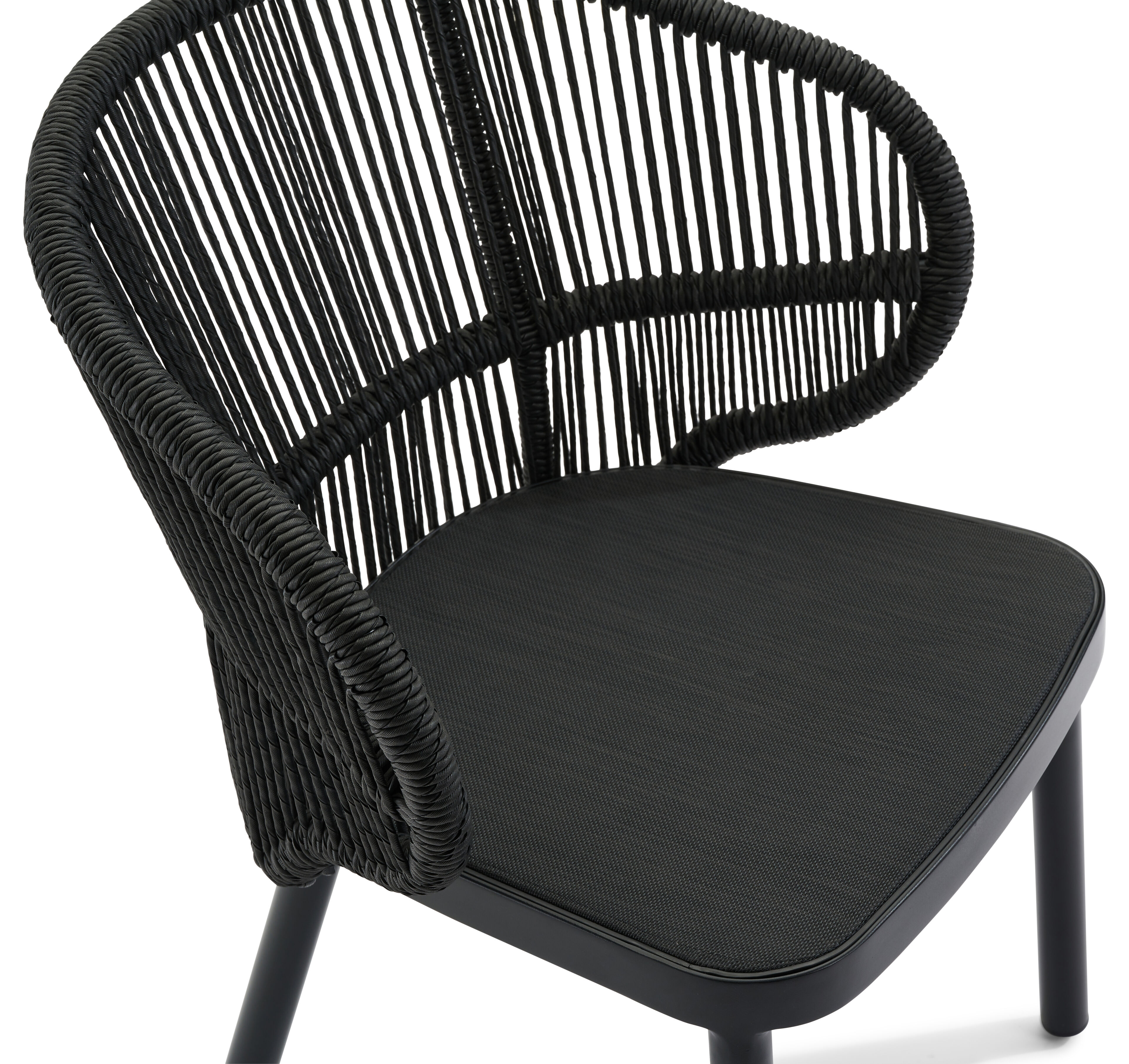 Lugano tuinstoel in zwart aluminium en zwart gedraaide ronde wicker