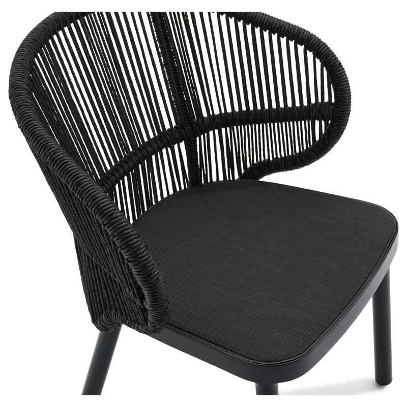 Lugano tuinstoel in zwart aluminium en zwart gedraaide ronde wicker