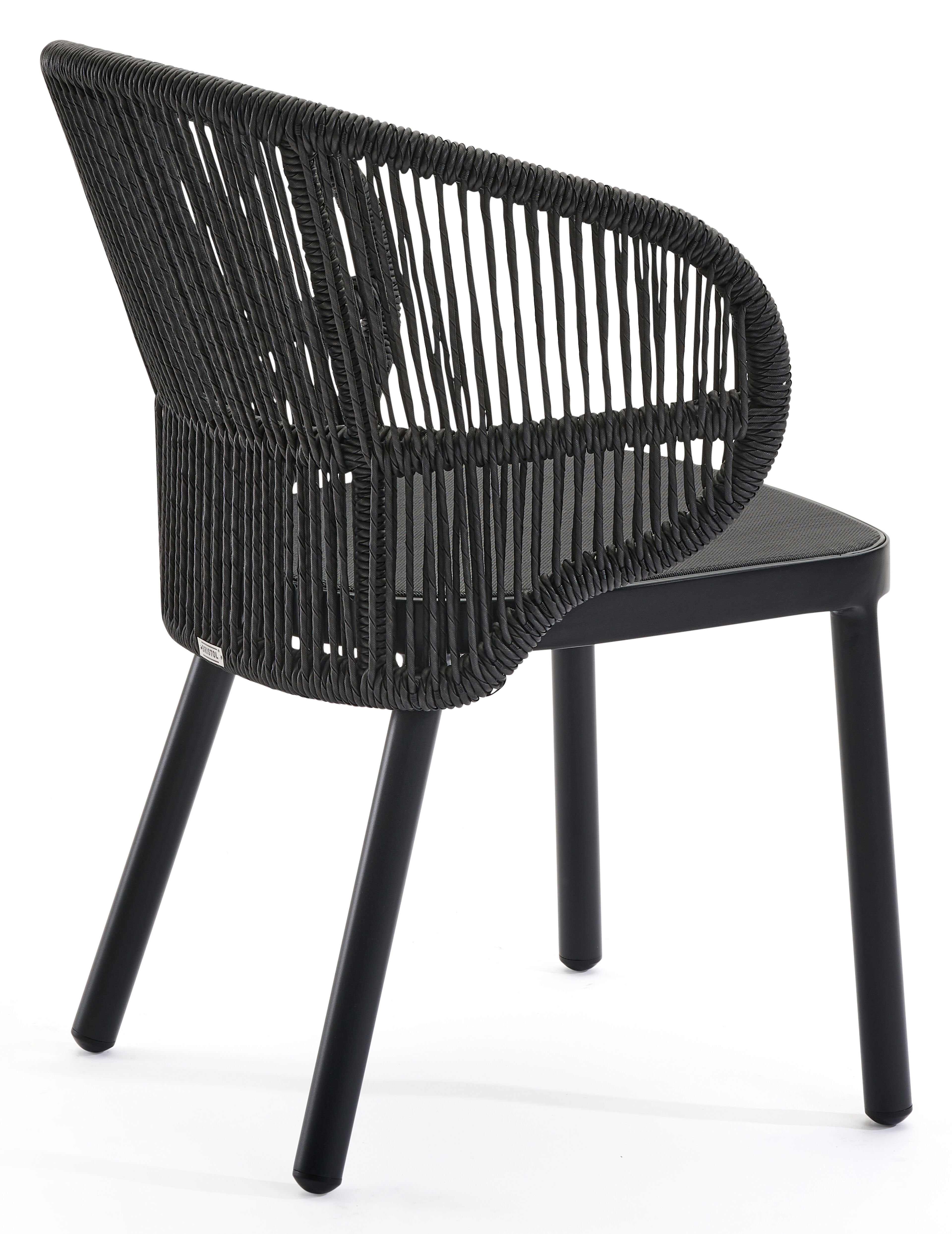 Lugano tuinstoel in zwart aluminium en zwart gedraaide ronde wicker
