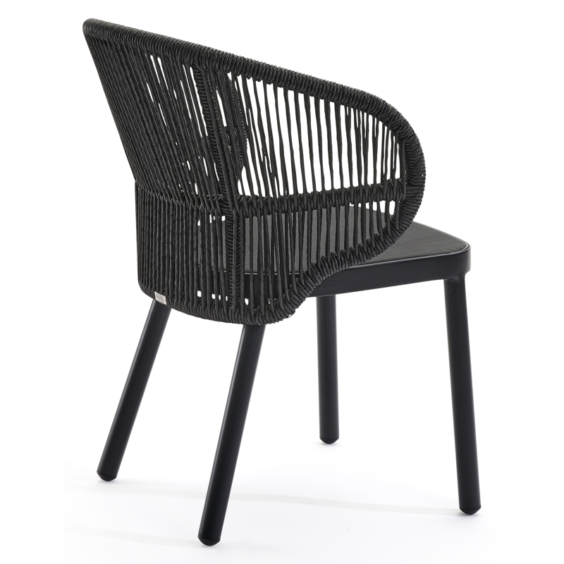 Lugano tuinstoel in zwart aluminium en zwart gedraaide ronde wicker
