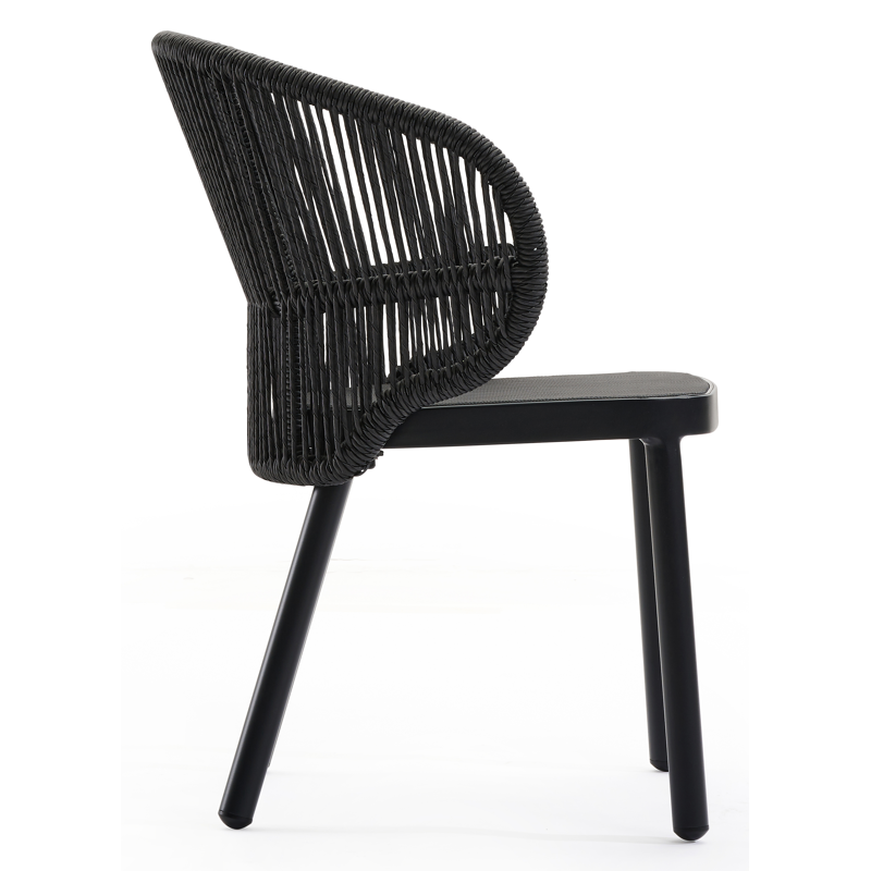 Lugano tuinstoel in zwart aluminium en zwart gedraaide ronde wicker