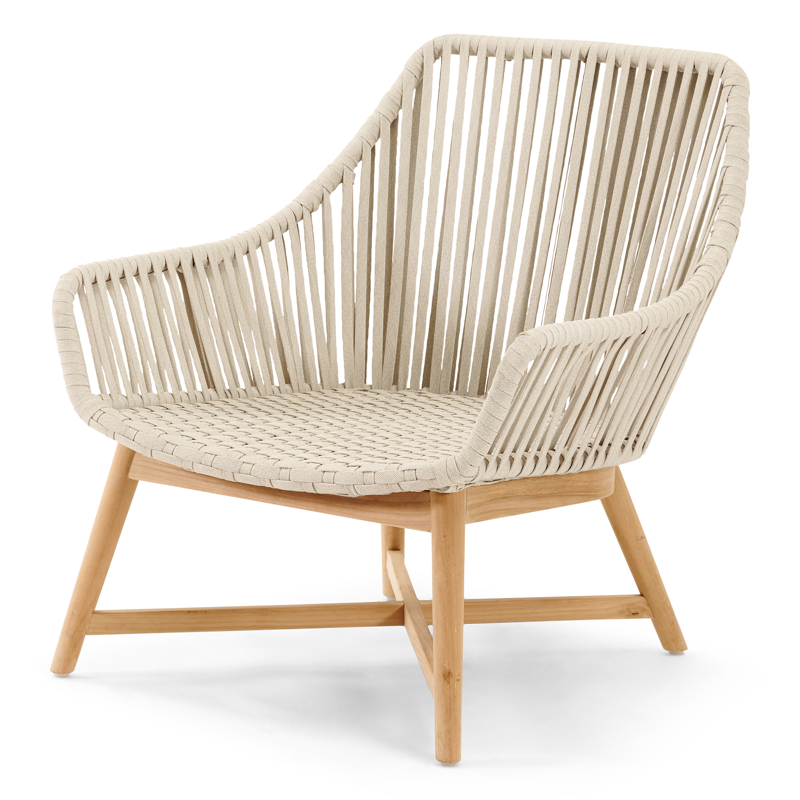 Borgo loungestoel in teak en beige verticaal geweven vlakke rope