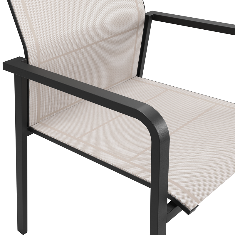 Como stapelbare tuinstoel in zwart aluminium en beige textilene