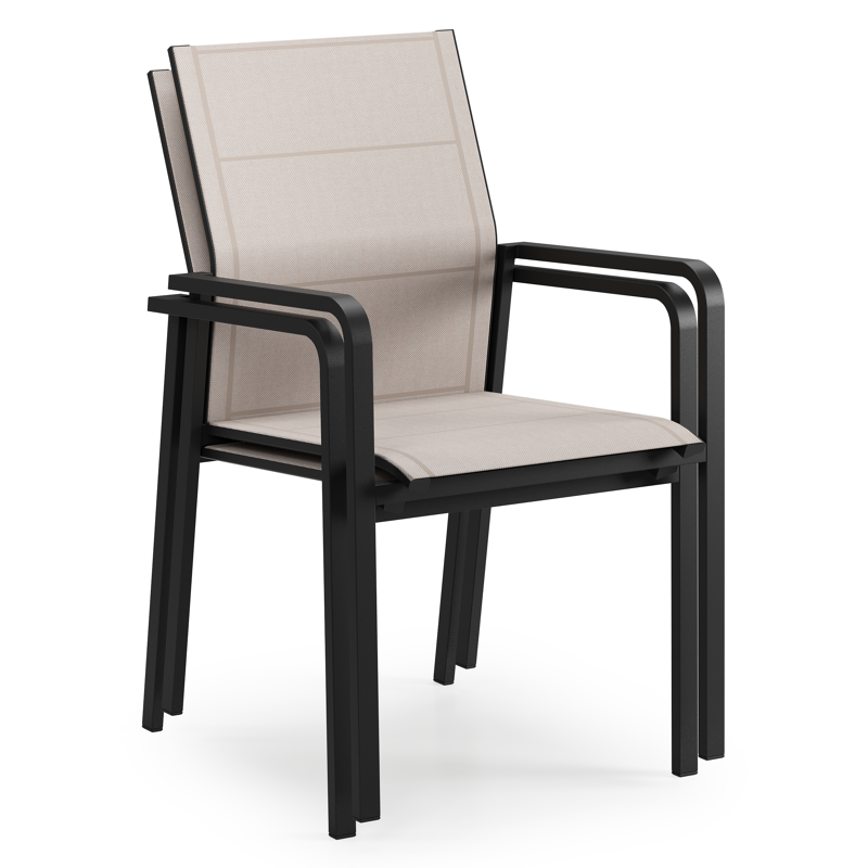 Como stapelbare tuinstoel in zwart aluminium en beige textilene