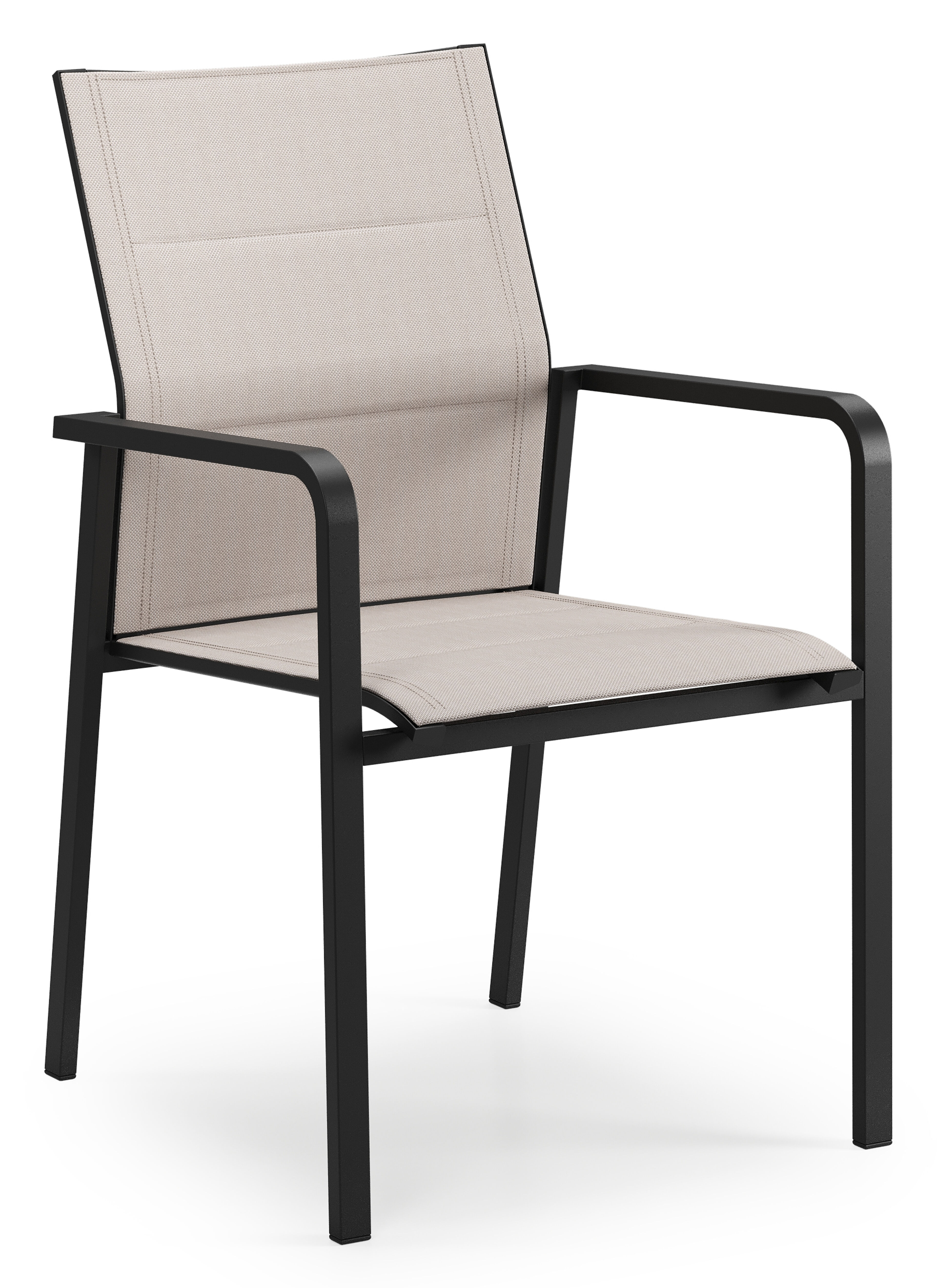 Como stapelbare tuinstoel in zwart aluminium en beige dubbele textilene