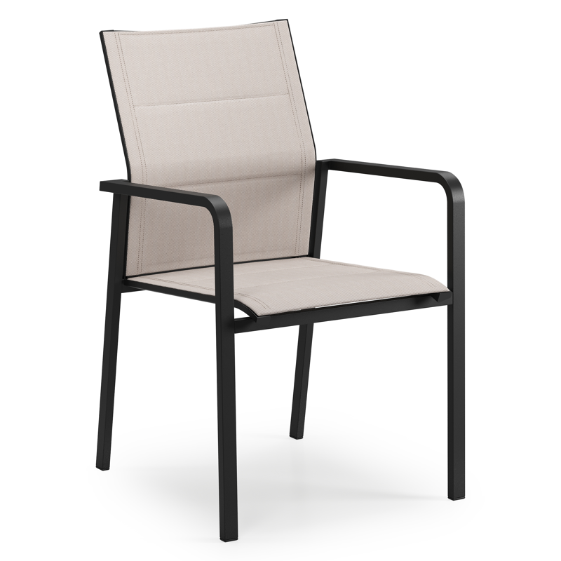 Como stapelbare tuinstoel in zwart aluminium en beige dubbele textilene