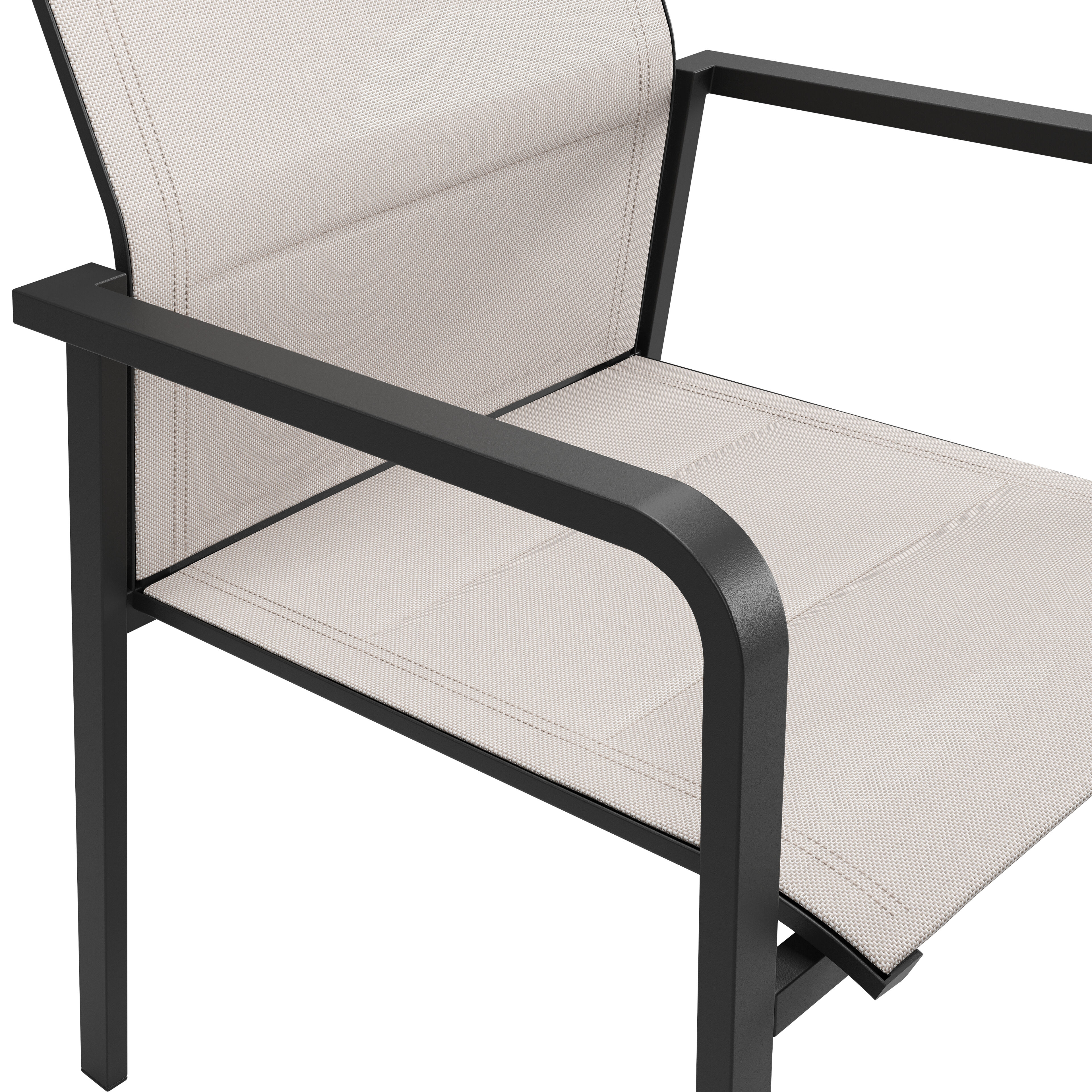 Como stapelbare tuinstoel in zwart aluminium en beige dubbele textilene