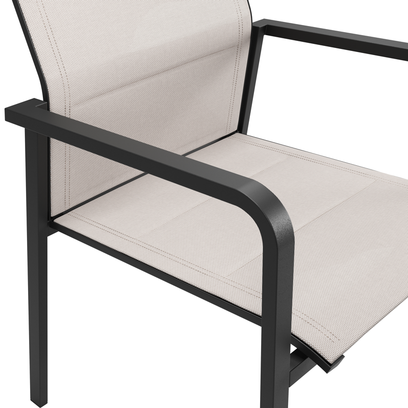 Como stapelbare tuinstoel in zwart aluminium en beige dubbele textilene