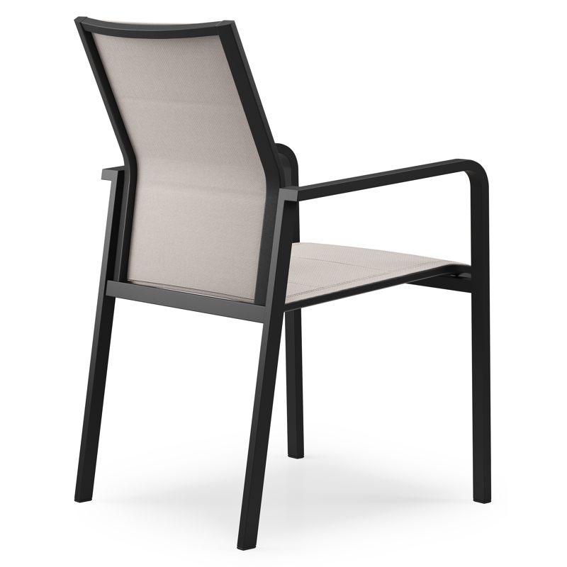 Como stapelbare tuinstoel in zwart aluminium en beige dubbele textilene