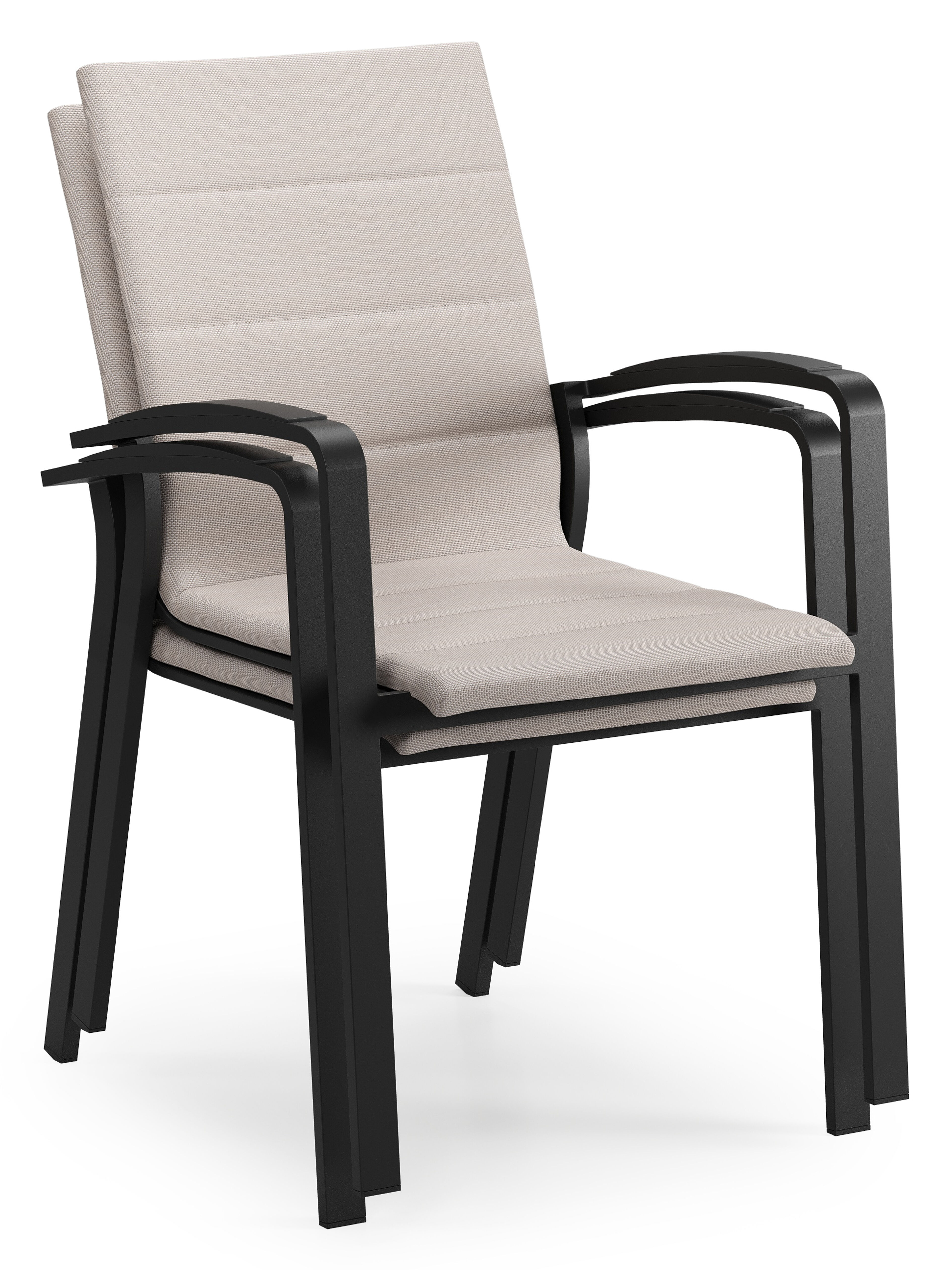 Lioni stapelbare tuinstoel in zwart aluminium en beige luxe textilene