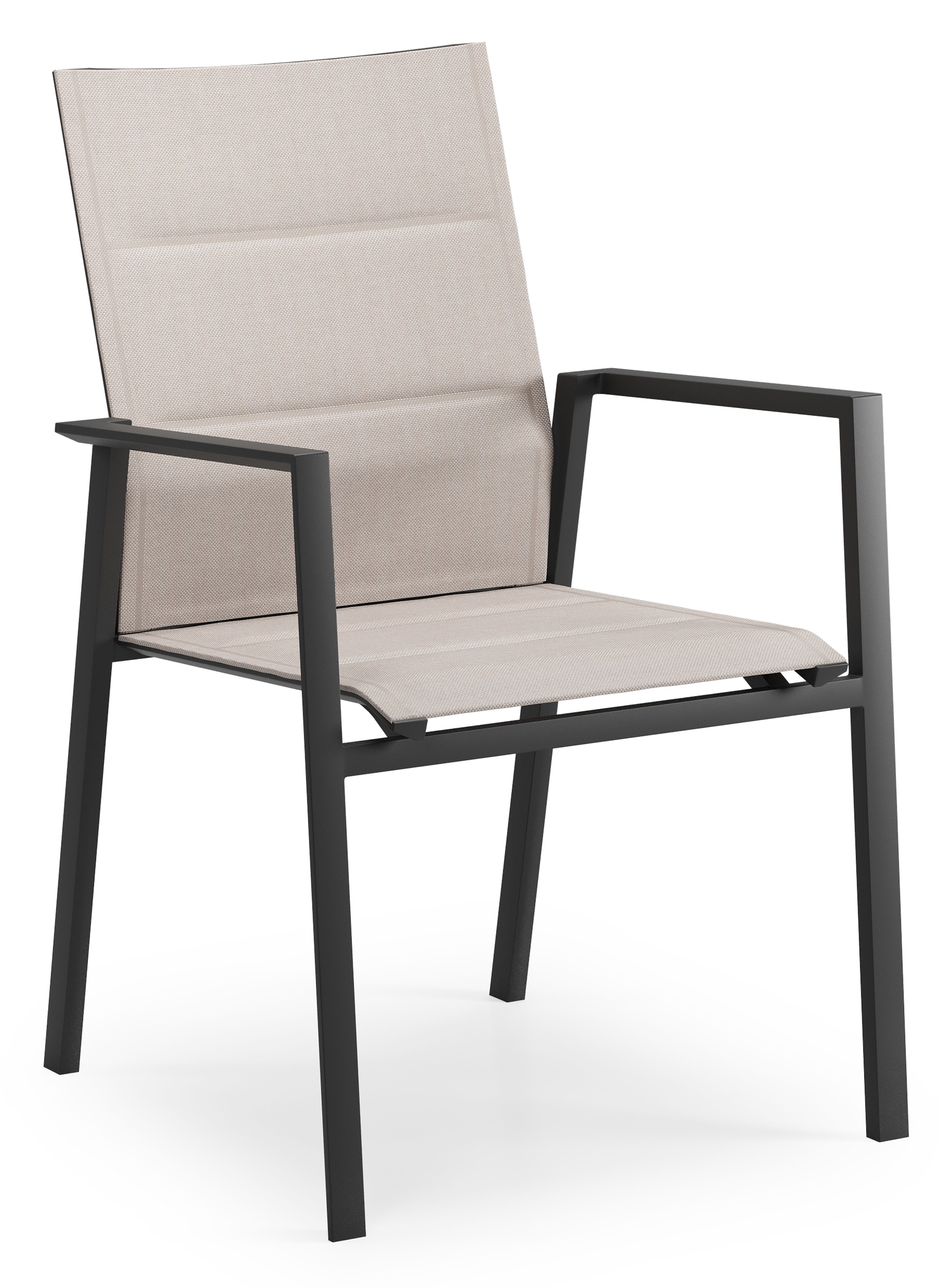 Cirello stapelbare tuinstoel in zwart aluminium en beige dubbele textilene