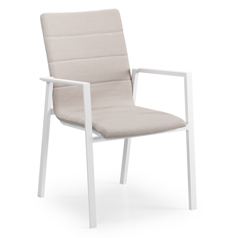 Cirello stapelbare tuinstoel in wit aluminium en beige luxe textileen