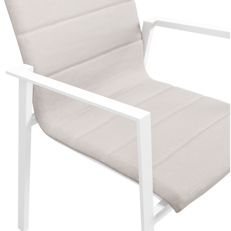 Cirello stapelbare tuinstoel in wit aluminium en beige luxe textileen