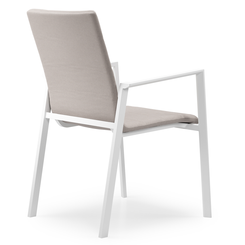 Cirello stapelbare tuinstoel in wit aluminium en beige luxe textileen