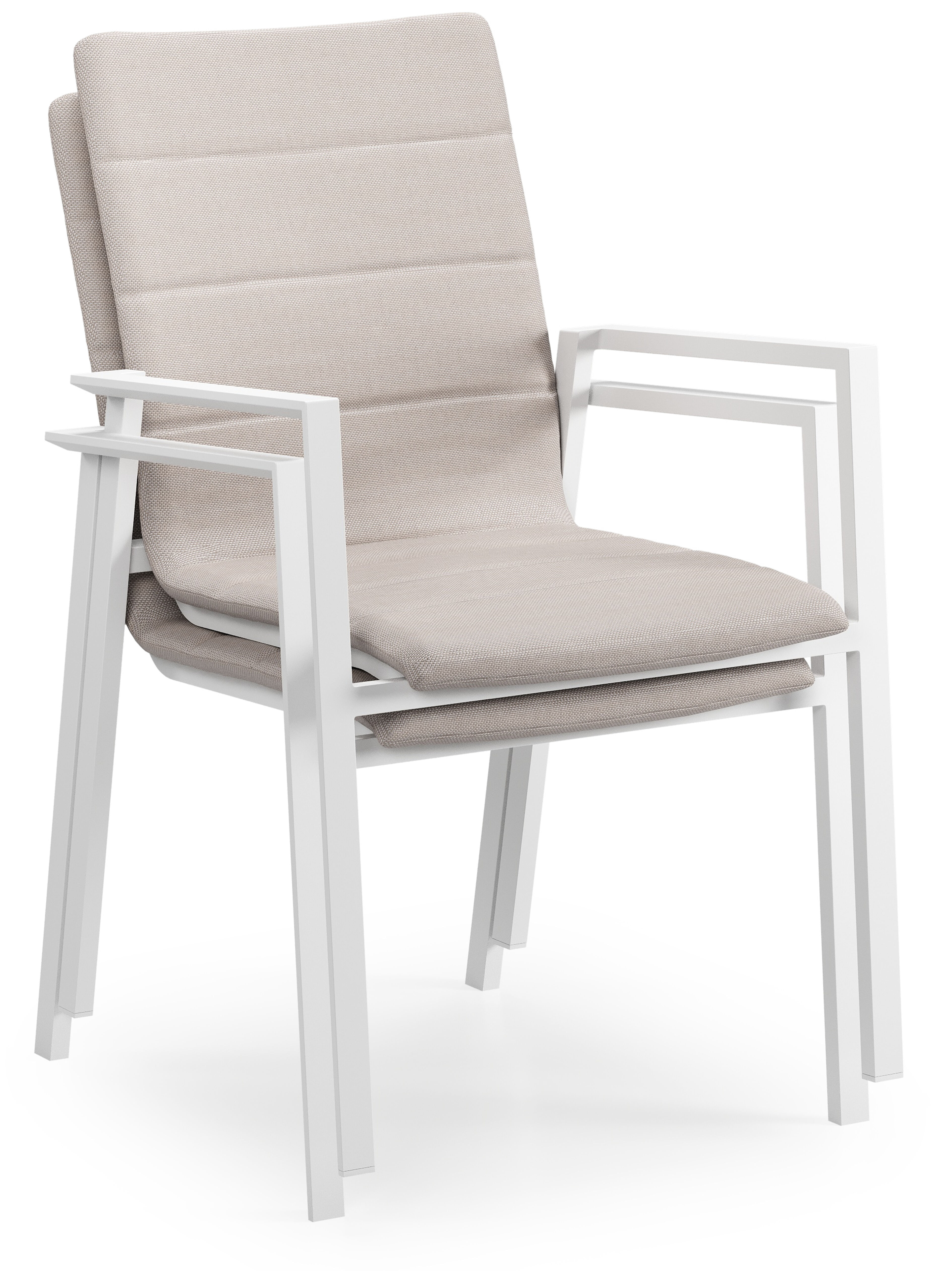 Cirello stapelbare tuinstoel in wit aluminium en beige luxe textileen