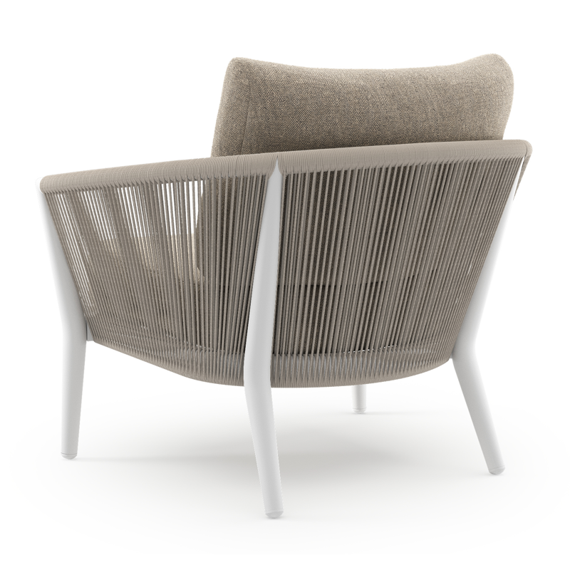 Orso loungestoel in wit aluminium en beige verticaal geweven ronde rope met Chartres Pewter all weather sunbrella® luxe kussen