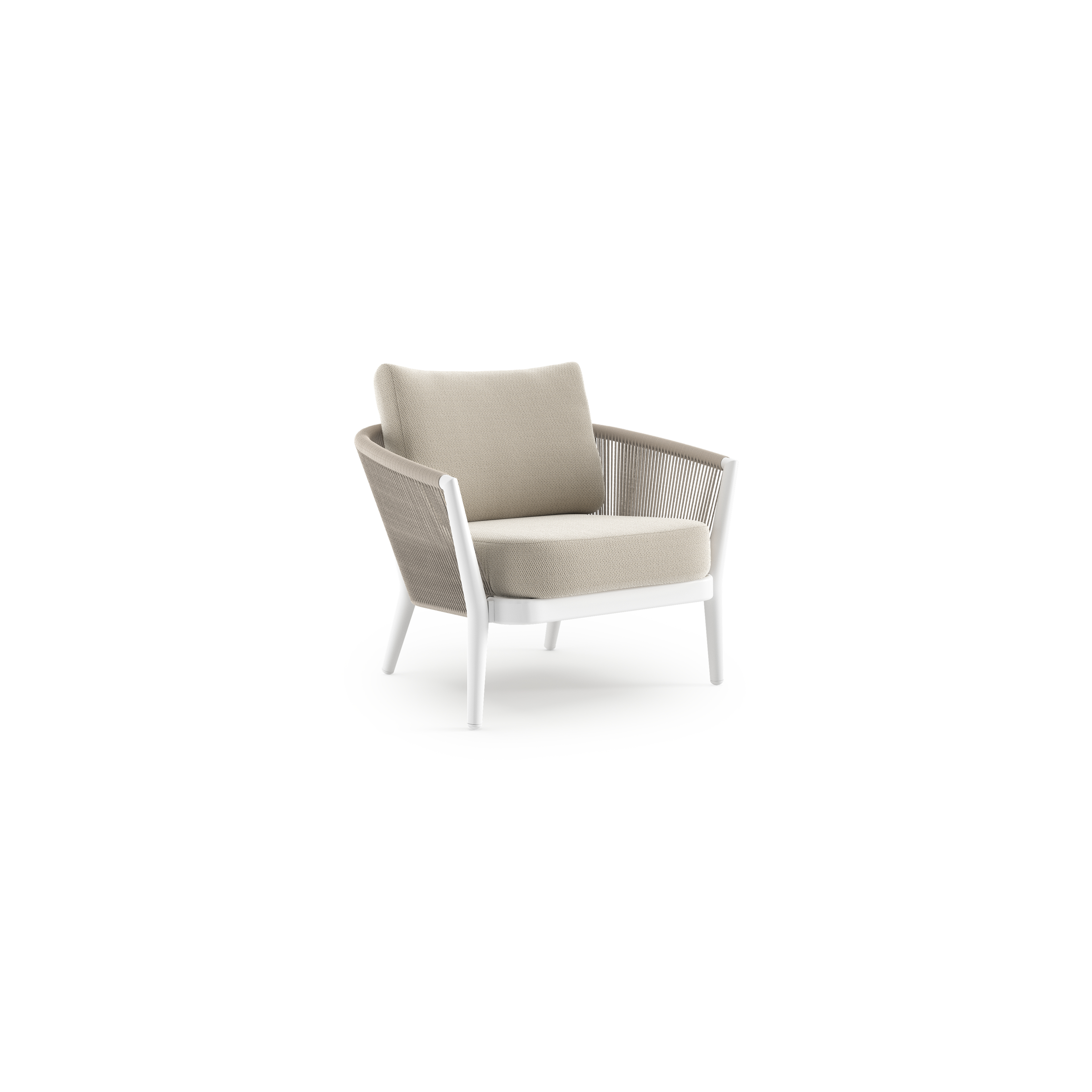 Orso loungestoel in wit aluminium en beige verticaal geweven ronde rope met Lopi Marble All Weather Sunbrella® luxe kussen