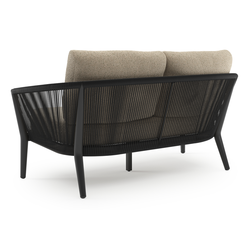 Canapé de jardin Orso en aluminium noir en corde ronde tissée verticalement noir et coussins en all weather cosytica Bora Forest