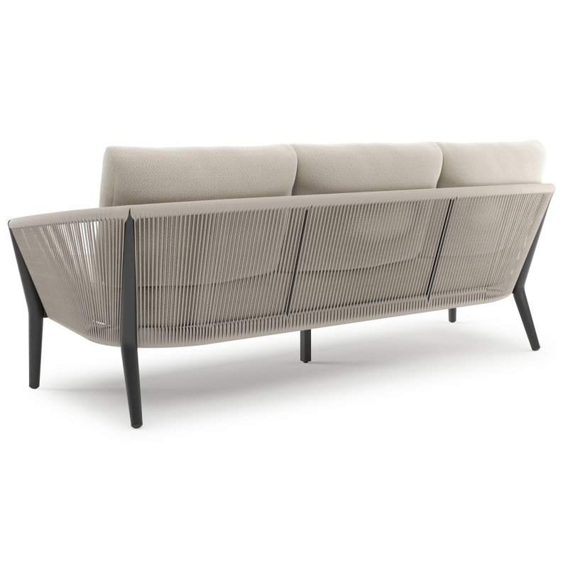 Orso loungebank in zwart aluminium en beige verticaal geweven ronde rope met Lopi Marble all weather sunbrella® luxe kussen