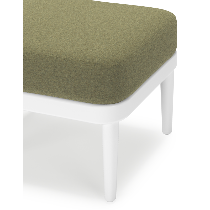 Orso poef in wit aluminium met Heritage Leaf all weather sunbrella® luxe kussen