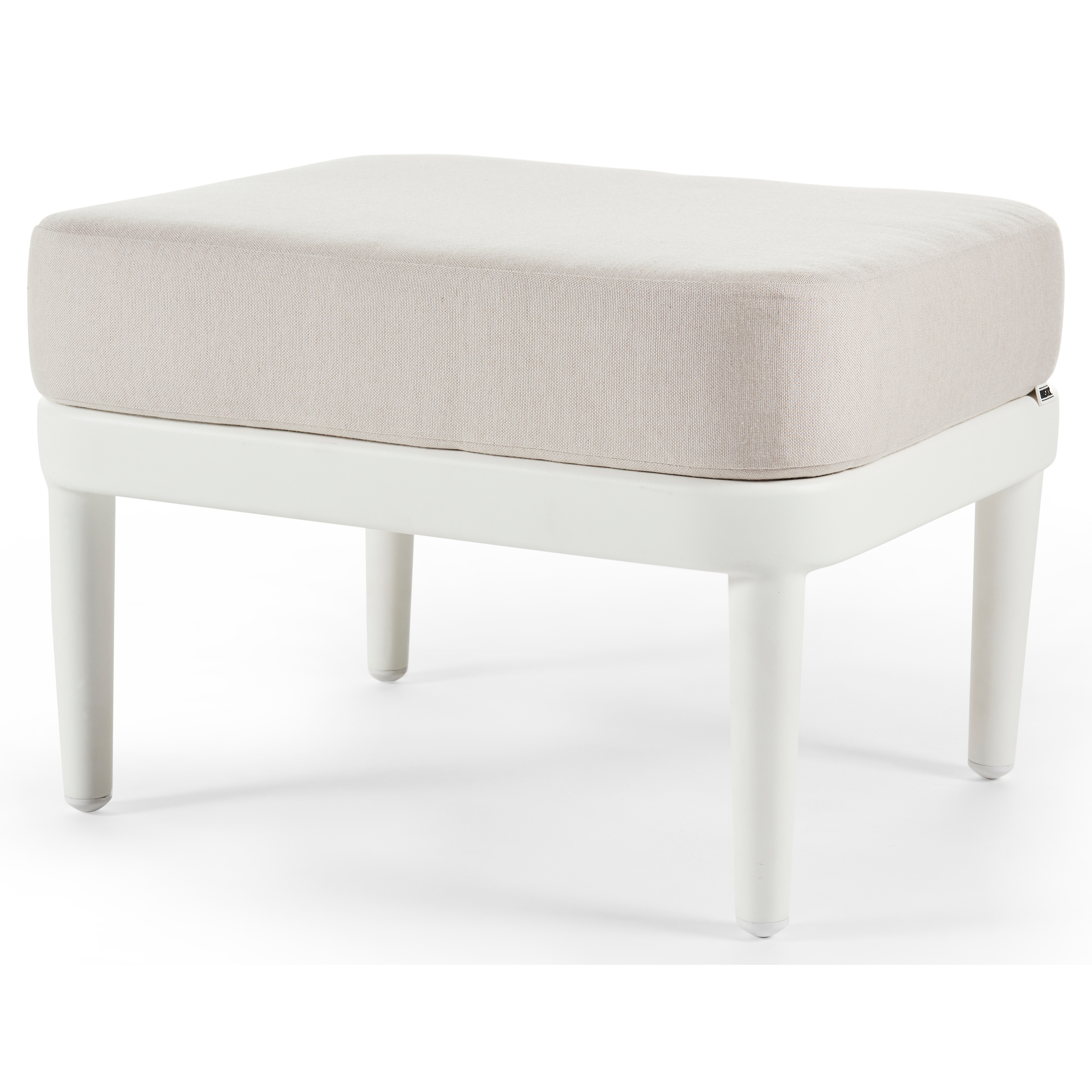 Orso poef in wit aluminium en beige textilene met natte linen chalk all weather sunbrella® luxe kussen