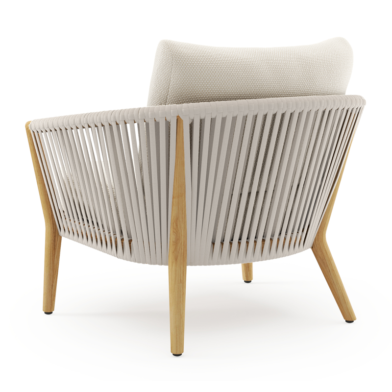 Fauteuil de jardin Orso en tecken corde luxe plate tissée verticalement beige et coussins en all weather cosytica Althea Off White