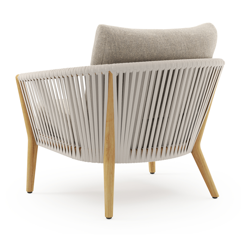Fauteuil de jardin Orso en tecken corde luxe plate tissée verticalement beige et coussins en all weather sunbrella® luxe Chartres Pewter