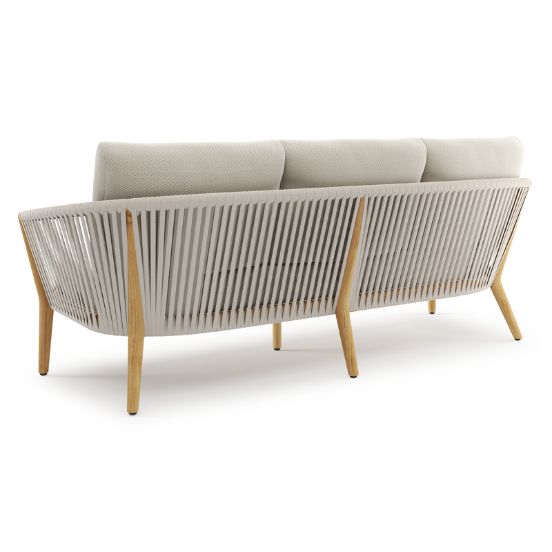 Orso loungeset in teak en beige verticaal geweven luxe vlakke rope met lopi marble all weather sunbrella® luxe kussens